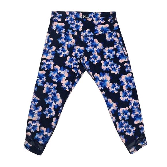 Old Navy Active Workout Leggings Blue Floral Pattern Women's Size XL - Picture 1 of 9